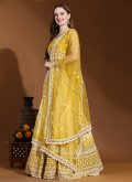 Attractive Lucknowi Work Georgette Yellow A Line Lehenga Choli - 1