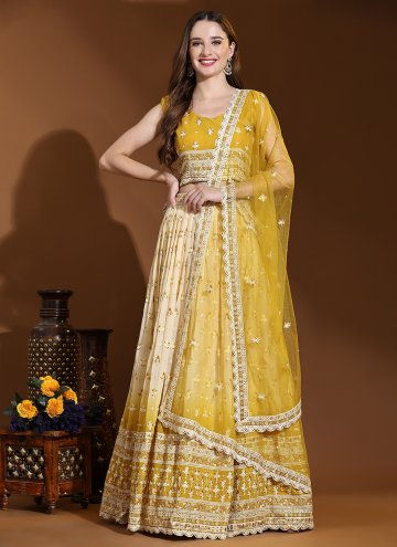 Attractive Lucknowi Work Georgette Yellow A Line L