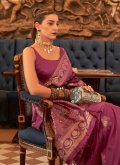 Attractive Magenta Handloom Silk Sequins Work Trendy Saree - 1