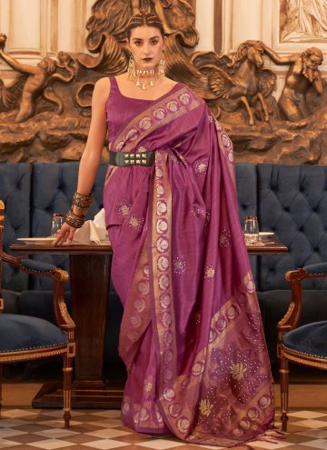 Attractive Magenta Handloom Silk Sequins Work Tren