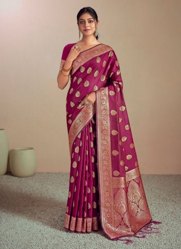 Attractive Magenta Silk Woven Classic Designer Saree