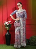 Attractive Mauve Organza Embroidered Trendy Saree for Ceremonial - 1