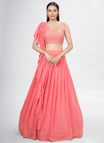 Attractive Mukesh Georgette Pink A Line Lehenga Ch
