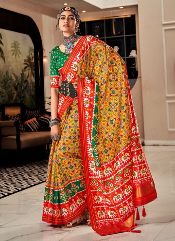 Attractive Multi Colour Patola Silk Patola Print Designer Saree for Ceremonial