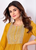 Attractive Mustard Silk Embroidered Trendy Salwar Suit for Ceremonial - 1