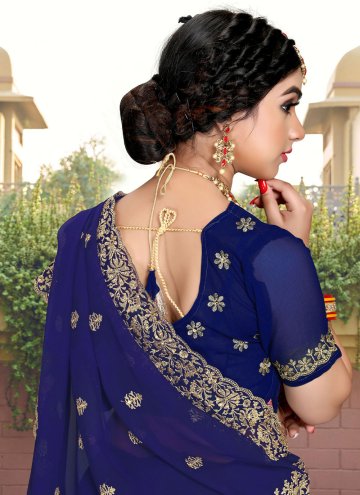 Attractive Navy Blue Georgette Embroidered Contemporary Saree