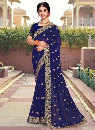 Attractive Navy Blue Georgette Embroidered Contemp