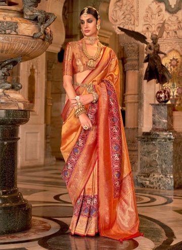 Attractive Orange Banarasi Meenakari Classic Designer Saree