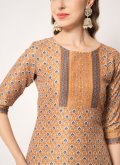 Attractive Orange Muslin Embroidered Trendy Salwar Kameez for Casual - 1