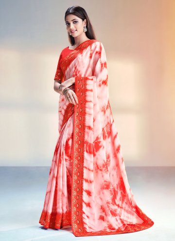 Attractive Orange Satin Silk Embroidered Traditional Saree for Wedding