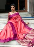 Attractive Peach and Purple Silk Checks Trendy Saree - 2
