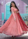Attractive Peach Faux Georgette Embroidered Gown - 2