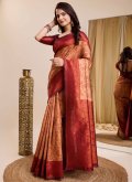 Attractive Peach Kanjivaram Silk Jacquard Work Classic Designer Saree for Casual - 2