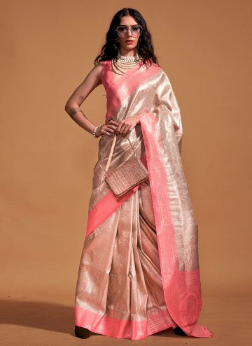 Attractive Peach Kanjivaram Silk Woven Designer Sa