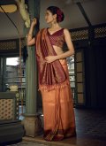 Attractive Peach Kanjivaram Silk Woven Trendy Saree for Engagement - 2