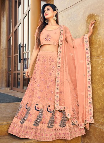 Attractive Peach Net Embroidered Lehenga Choli for Reception