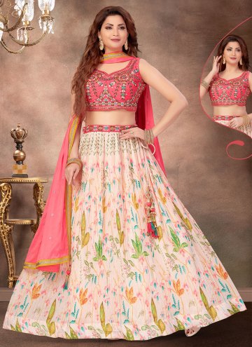 Attractive Peach Silk Embroidered Readymade Leheng