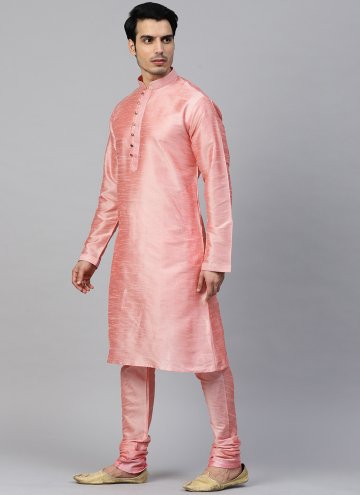 Attractive Pink Art Dupion Silk Plain Work Kurta Pyjama
