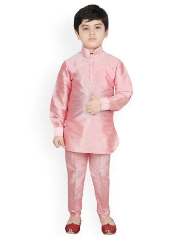 Attractive Pink Art Dupion Silk Plain Work Kurta Pyjama