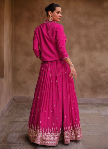 Attractive Pink Chinon Embroidered Readymade Lehenga Choli