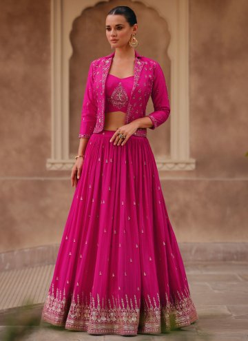 Attractive Pink Chinon Embroidered Readymade Lehen