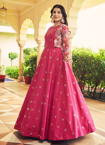 Attractive Pink Cotton  Embroidered Designer Gown for Engagement