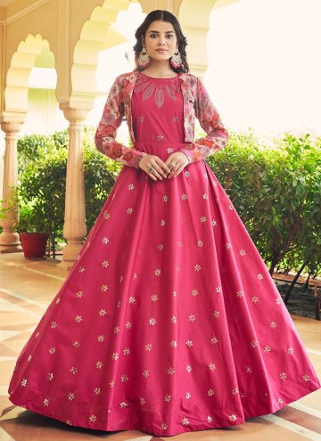 Attractive Pink Cotton  Embroidered Designer Gown 