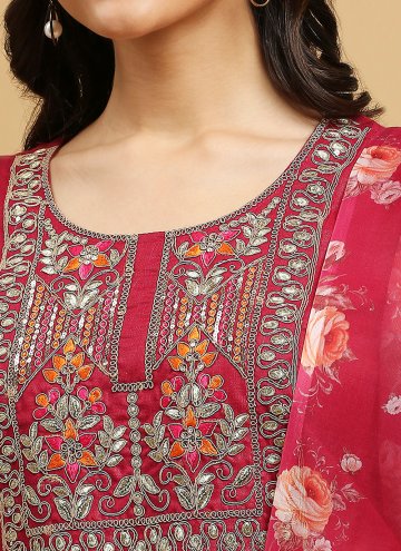 Attractive Pink Cotton  Embroidered Trendy Suit