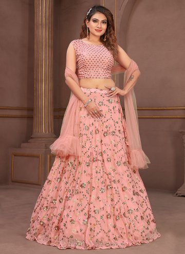 Attractive Pink Georgette Embroidered Lehenga Chol