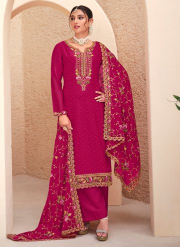 Attractive Pink Georgette Embroidered Trendy Salwar Kameez for Ceremonial