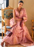 Attractive Pink Handloom Silk Woven Trendy Saree - 1