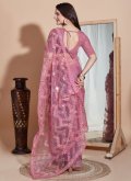 Attractive Pink Net Embroidered Contemporary Saree - 1