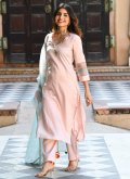 Attractive Pink Rayon Embroidered Pant Style Suit - 2