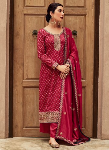 Attractive Pink Silk Embroidered Trendy Salwar Kam