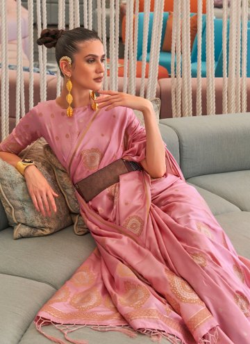 Attractive Pink Silk Woven Classic Designer Saree
