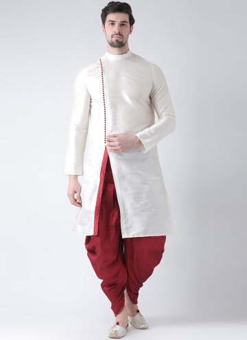 Attractive Plain Work Art Dupion Silk White Kurta Pyjama