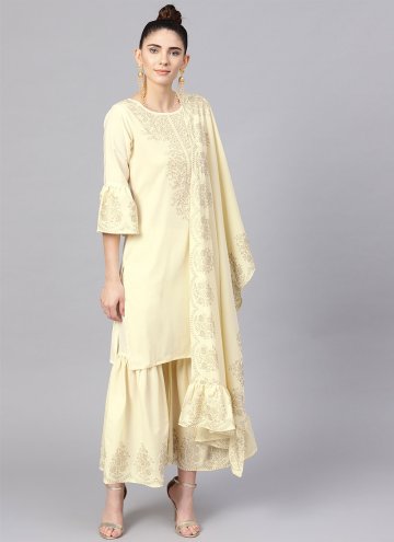 Attractive Print Crepe Silk Off White Salwar Suit