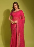 Attractive Printed Chiffon Pink Designer Saree - 2