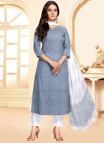 Attractive Printed Cotton  Blue Salwar Suit