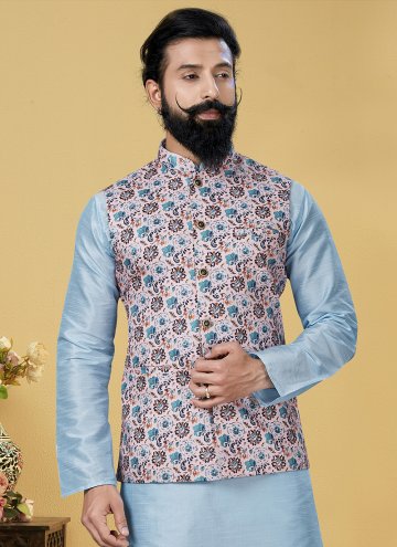 Attractive Printed Cotton  Peach Nehru Jackets