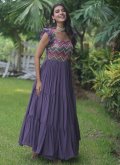 Attractive Purple Faux Georgette Embroidered Designer Gown for Ceremonial - 1