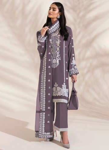 Attractive Purple Faux Georgette Embroidered Salwar Suit