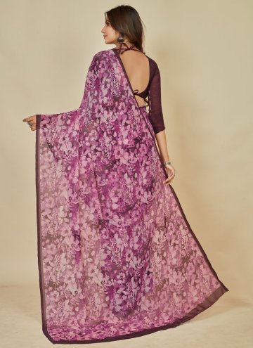 Attractive Purple Georgette Floral Print Trendy Saree