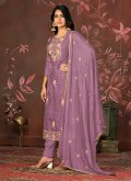 Attractive Purple Organza Embroidered Salwar Suit for Ceremonial - 1