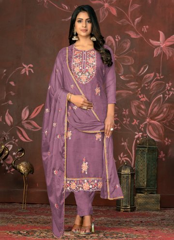 Attractive Purple Organza Embroidered Salwar Suit for Ceremonial