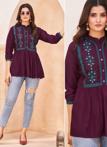 Attractive Purple Rayon Embroidered Party Wear Kur