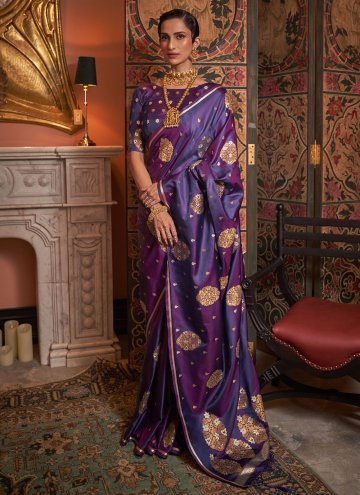Attractive Purple Satin Woven Classic Designer Sar