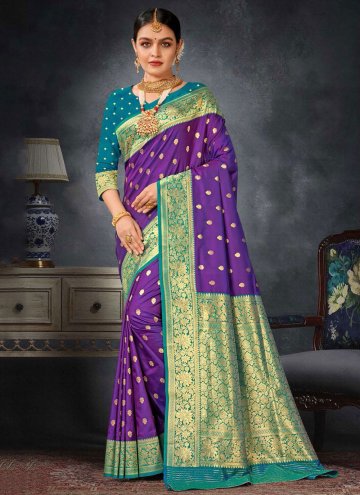 Attractive Purple Silk Woven Contemporary Saree