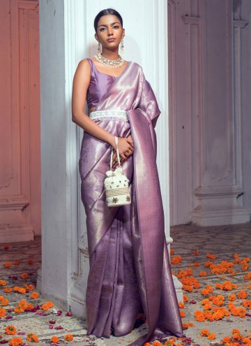 Attractive Purple Silk Woven Designer Saree