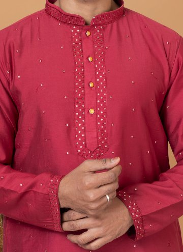Attractive Red Cotton  Embroidered Kurta Pyjama for Ceremonial
